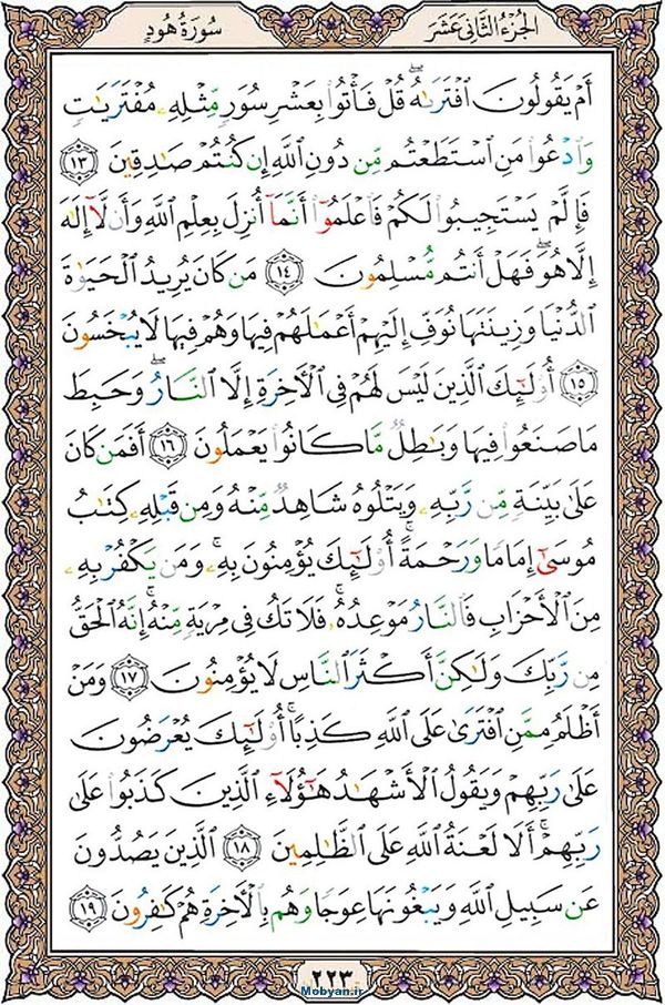 قرآن  عثمان طه با کیفیت بالا صفحه 223