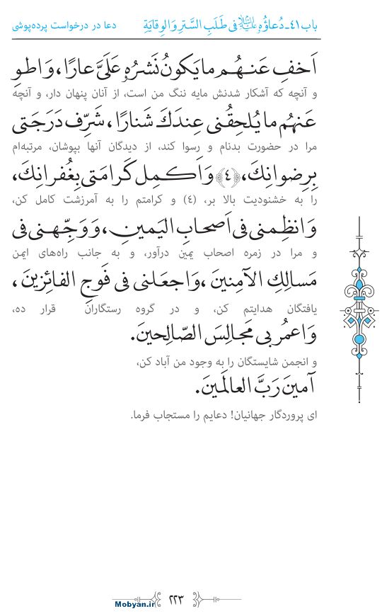 صحیفه سجادیه مرکز طبع و نشر قرآن کریم صفحه 223